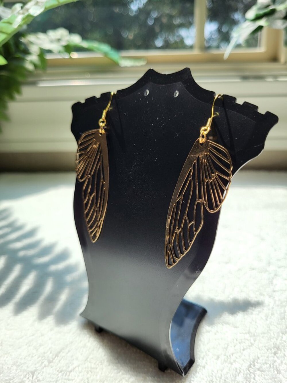 Gold Openwork Butterfly Wing Statement Dangle Earrings - Picture 5 of 7